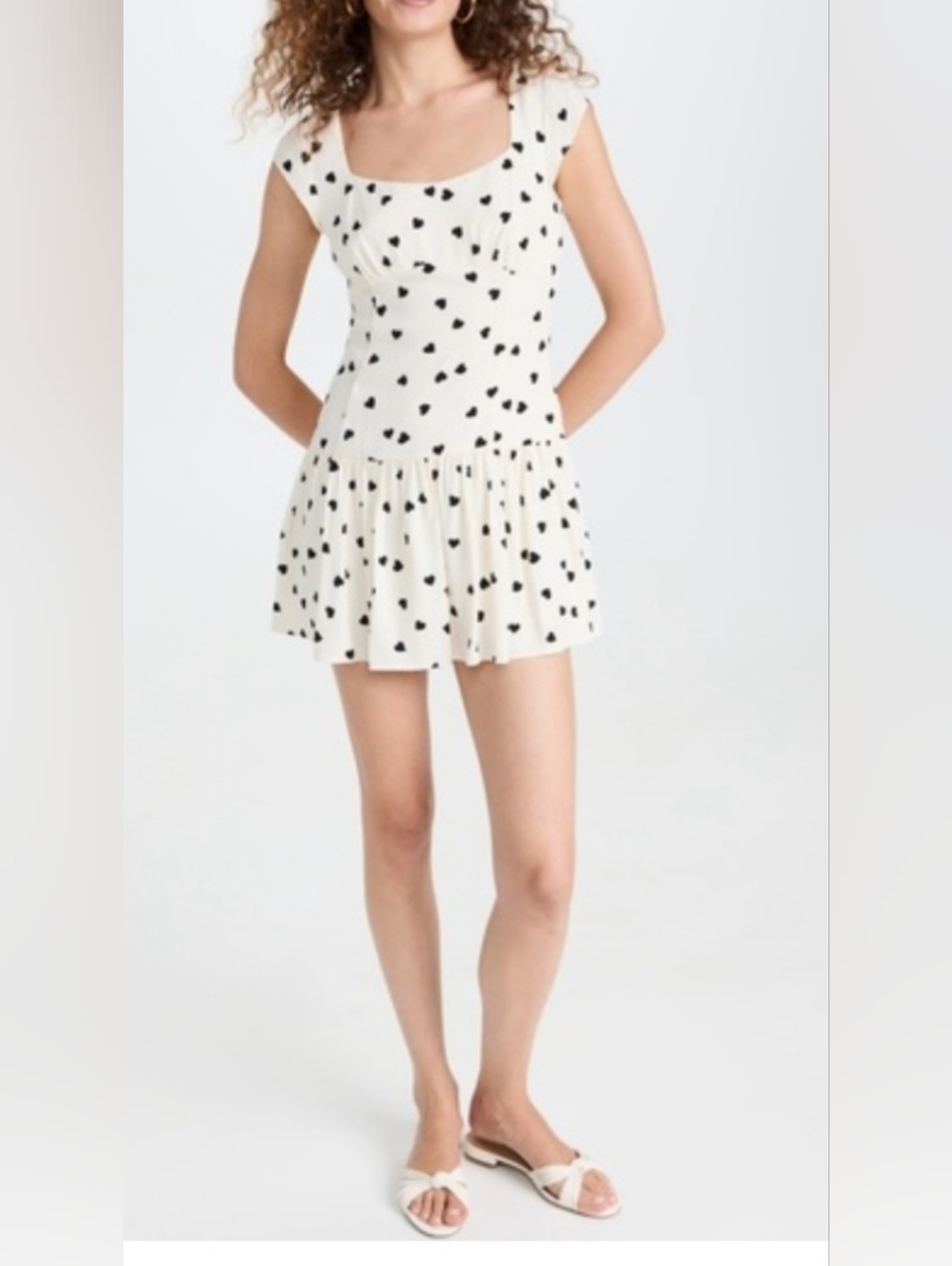 Reformation Cream Mini Dress with Black Heart Accents